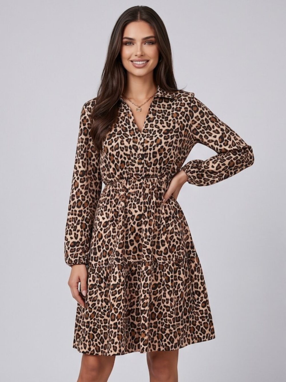 LAST ONE 🔥 Leopard Print Lantern Sleeve Ruffle Hem Dress
